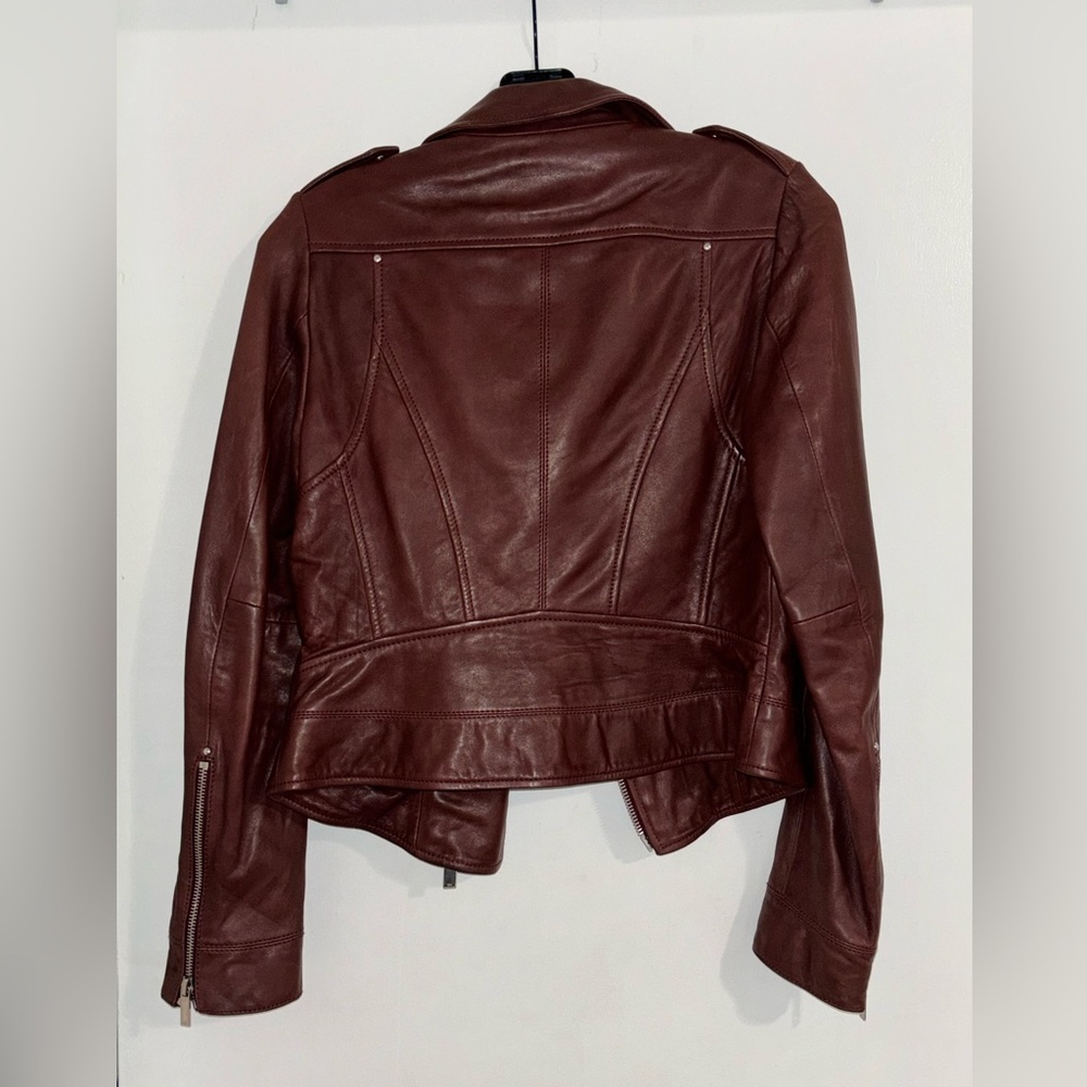 Burgundy real leather jacket - Picture 3 of 5